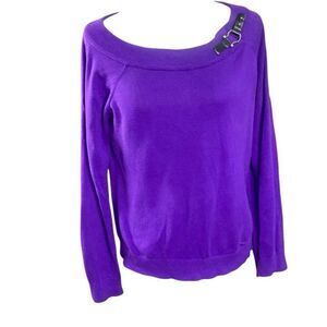 Lauren Ralph Lauren Sweater Women’s L Purple Cotton Equestrian Buckle Boat Neck